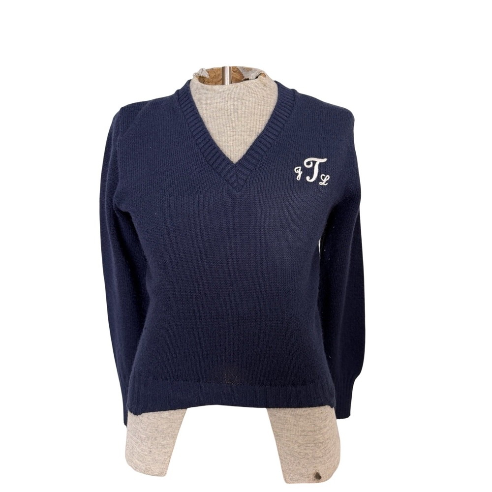 Vintage Miss Garland Sweater Womens Small Blue Knit 80s‎ V Neck Casual Ladies